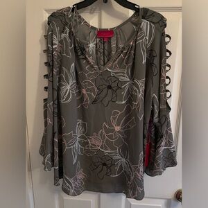 Jennifer Lopez Floral Blouse - Gray and Pink